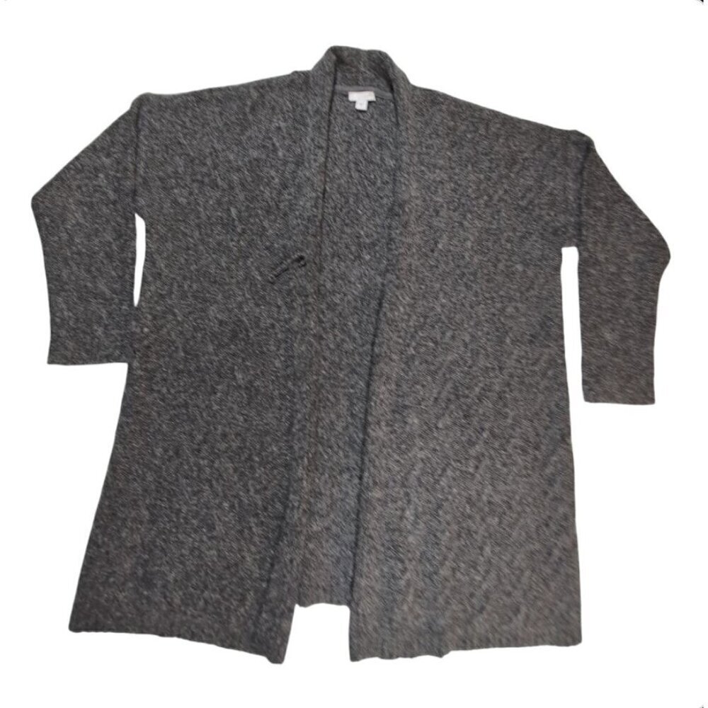 J. Jill Sweater Cardigan Open-Front Cotton Alpaca Long Chunky Knit Gray Medium